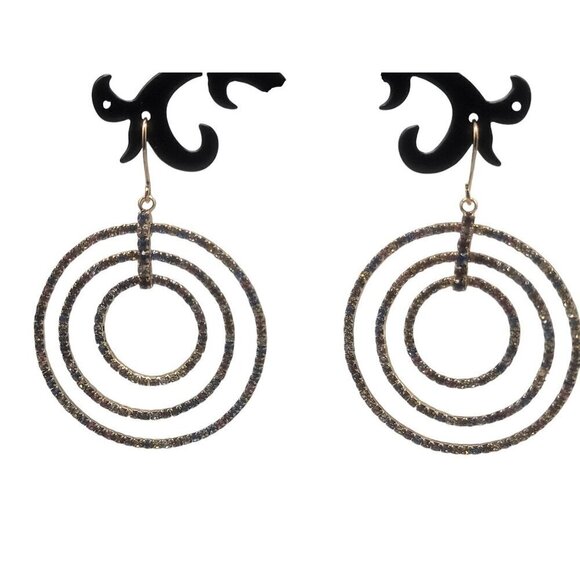 Triple Circle Multicolored Rhinestone Hoop French Wire Hook Earrlngs - Picture 3 of 16